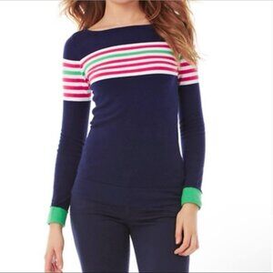 Lilly Pulitzer Maria Navy Preppy Striped Boatneck Sweater Navy Crewneck Sweater